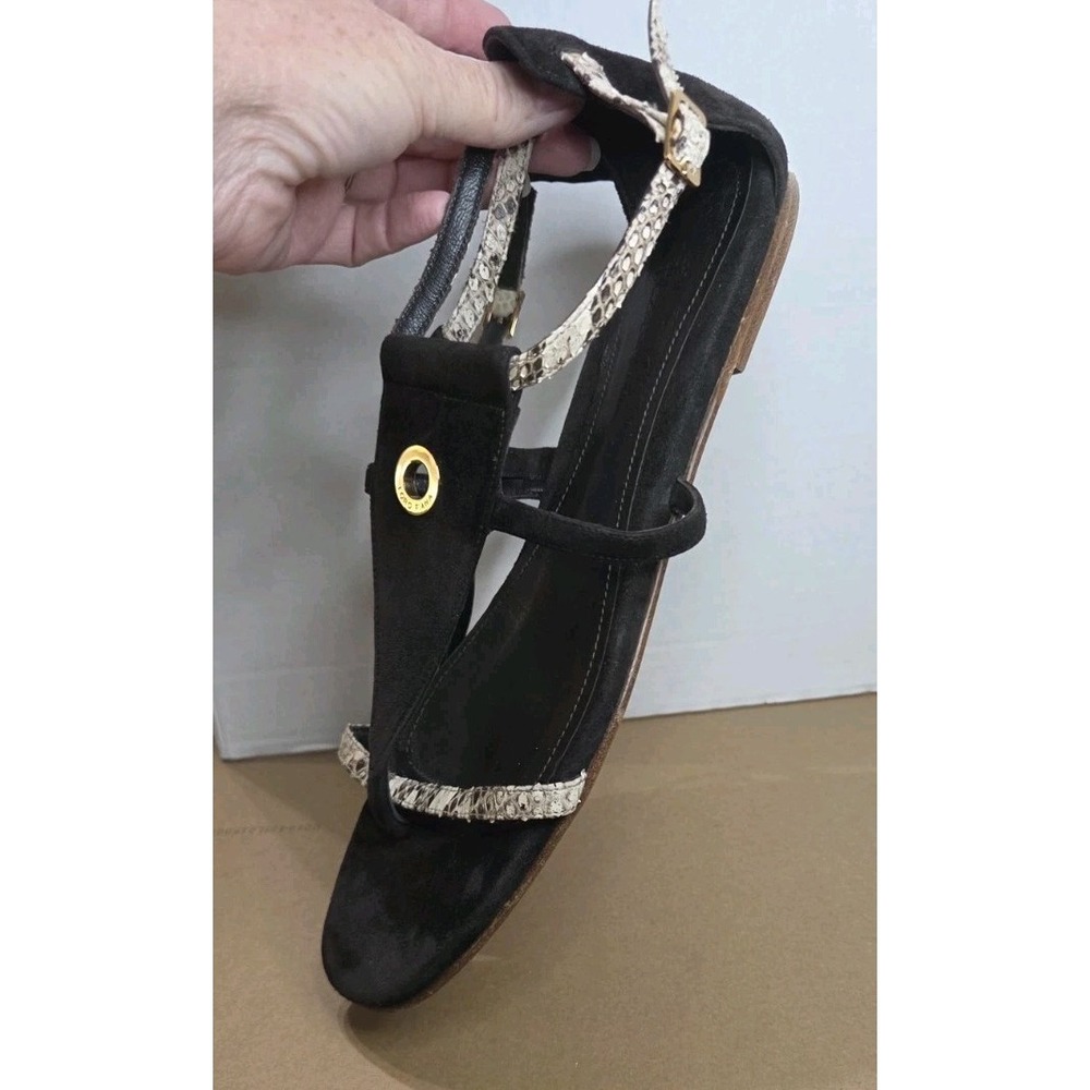 Loro Piana Sandals Black Suede Snakeskin Size 10 Authenticated - Picture 5 of 16